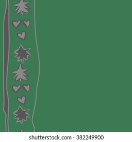 Pattern of spruces, hearts,stripes, spots,stripes, vertical seamless, copy space . Hand drawn.