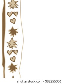 Pattern of spruces, hearts,stripes, spots,stripes, vertical seamless, copy space . Hand drawn.