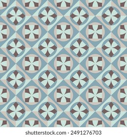 A pattern of squares and circles in blue and brown. The squares are of different sizes and the circles are of different sizes and colors. The pattern is very intricate and detailed for background