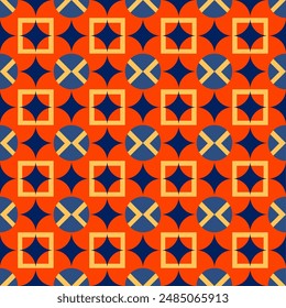 A pattern of squares and circles in orange and blue for background, fabric, textile, fashion, wallpaper, wedding, banner, sticker, decoration etc.