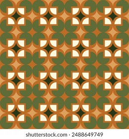 Un patrón de cuadrados y círculos en varios tonos de verde y marrón. El patrón es muy intrincado y detallado para el fondo, tela, textil, moda, Fondo de pantalla, boda, Anuncio, pegatina, decorar