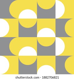 Pattern with squares and circles in yellow and gray colors. Vector geometric illustration. Print for fabric, scrapbooking, wrapping paper and decor.