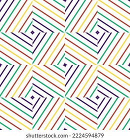 Patrón con cuadrados con franjas coloridas. Ilustración vectorial sin fisuras para superficie, embalaje, tejido