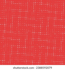 Pattern with squares and crossed lines, made of dots and stitches with white on a flat red base. Textile material for clothing, blankets, curtains, covers, tablecloths and others. Vector seamless.