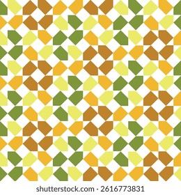 A pattern of squares in yellow, green, and brown. The squares are all different sizes