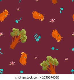 pattern of squirrel, mushroom, hollow
