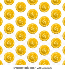 Pattern of Sri Lankan Rupee currency on transparent background with mini doodle (icons) and gold color. Vector Illustration
