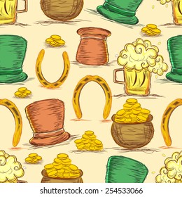Pattern with St. Patrick's Day celebrations objects. 