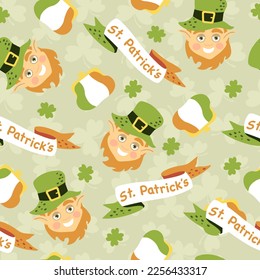 Pattern for st patrick's day hand drawn leprechaun with hat and irish flag