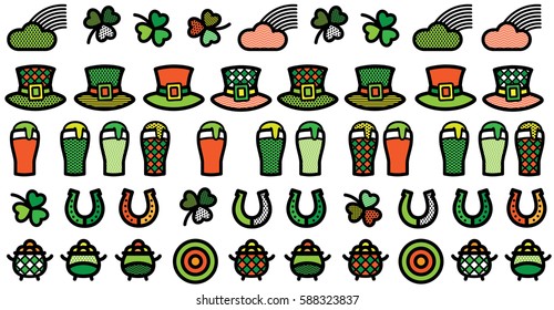 Pattern for St. Patrick's Day. Ornament of the Irish symbols on a green background. Template for design of card, poster, banner.