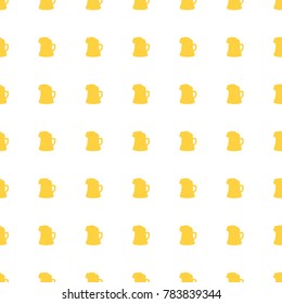 Pattern for St. Patrick's Day, white background, vector illustration flat, silhouettes, seamless, beer with foam, ale in a mug, yellow, gold
