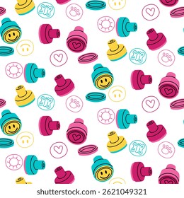 pattern of stamps with drawings on body of children from 90s and 2000s. Flat colored texture in the form of doodles. variety of body patterns. Children's colorful stamps. bright stamps with drawings