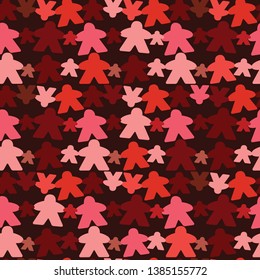 Pattern of standard colorful wooden meeples for board games. Boardgames symbol for community icons or geek print. Figures from table games.