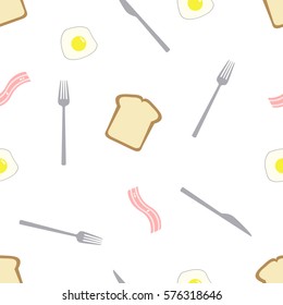 Pattern of standard morning breakfast of toast, egg and beacon. Vector illustration.
