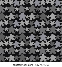 Pattern of standard wooden meeples for board games. Isolated game pieces. Boardgames symbol for community icons or geek print. Figures from table games.