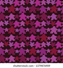 Pattern of standard wooden meeples for board games. Isolated game pieces. Boardgames symbol for community icons or geek print. Figures from table games.