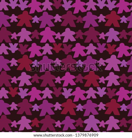 Pattern of standard wooden meeples for board games. Isolated game pieces. Boardgames symbol for community icons or geek print. Figures from table games.