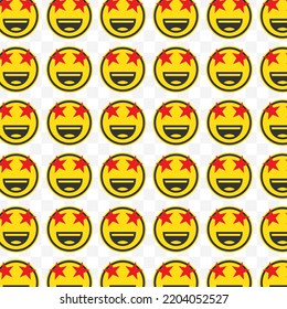 Pattern of star eyes emoticons in transparent background with mini doodle (icons). Vector Illustration