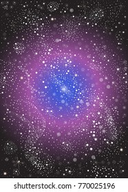 Pattern with stars and bright shiny stars on dark background. Supernova Explosion. Cosmic Background for cards, book covers, templates, patterns, etc. Vector Illustration