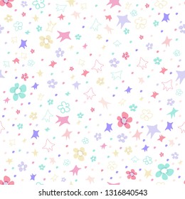 pattern with stars and flowers on white background. 
