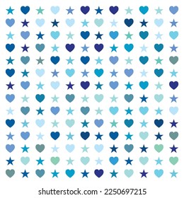 pattern of stars and hearts in cold blue tones