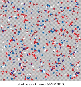 Pattern with stars for Memorial Day celebration on transparent background.Red and blue color elegant star background. Vector Illustration.