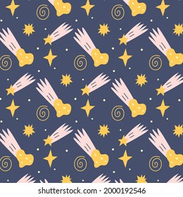 Pattern with stars and meteorites. Digital paper cosmos space for nursery baby wallpaper, fabric textile