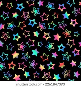 Pattern with stars. Multi-colored stars on a black background.