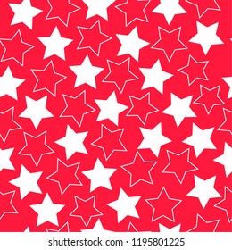 Pattern of stars on red background. Good for packing. Christmas. New year. Simple seamless pattern.