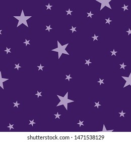 Pattern of stars on violet background. Seamless vector design.