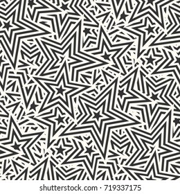 Pattern with stars. Seamless geometric vector background. Abstract repeating graphics for wallpapers, posters, covers. Modern monochrome black and white geometric texture.