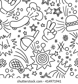 Pattern with stars skateboard burger etc