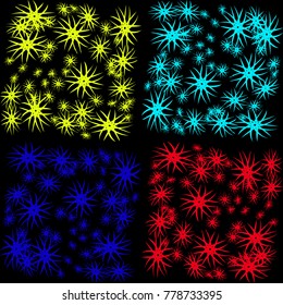 A pattern with stars and snowflakes, a deep space in volume. Starry sky, sea, grass and snowflakes.

