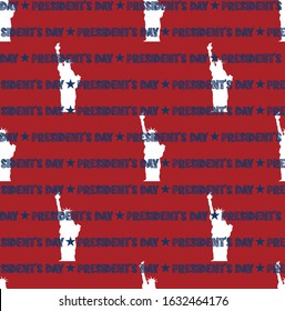 Pattern with statue of liberty and font stripes on a red background for the day of the president