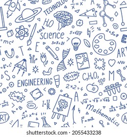 Pattern from STEAM education doodle. Science, technology, engineering, art, mathematics. 