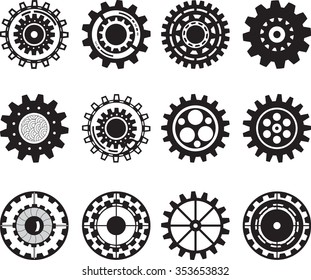 pattern of steampunk gear collection, industrial machine technology concept, steel cogwheel background vector illustration