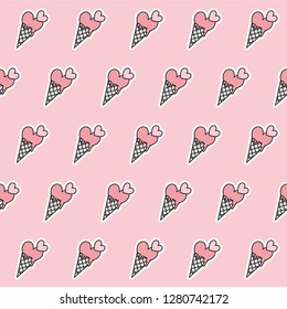 Pattern sticker ice cream on pastel background, Vector