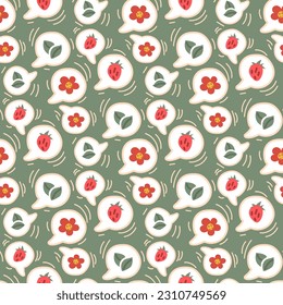 A pattern of stickers for social networks with a flat design in the form of a speech bubble in the nature theme. Emoticons for online communication, social networks in the idea of elements of nature