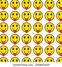 Pattern of sticking her tongue out emoticons in transparent background with mini doodle (icons). Vector Illustration