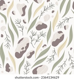 pattern with stones, leaves and twigs
