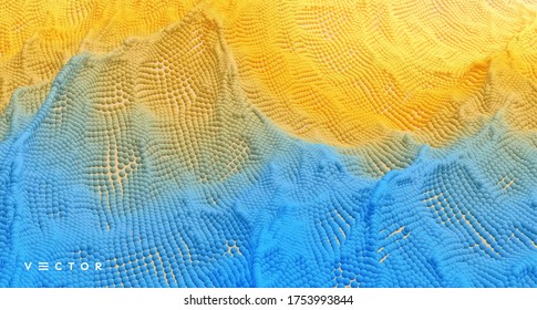 Pattern with stormy waves. Abstract background with dynamic particles. Texture. 3d vector Illustration. 