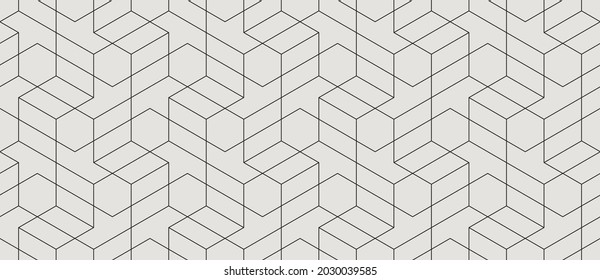 Pattern with straight lines and geometric shapes. Seamless geometric abstract linear texture. Monochrome Hexagonal background. Vector Graphic design for textile, fabric and wrapping.