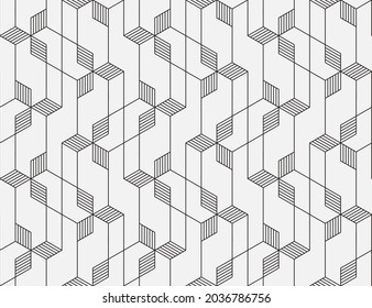 Pattern with straight lines and geometric shapes. Seamless geometric abstract linear texture. Monochrome Hexagonal background. Vector Graphic design for textile, fabric and wrapping.