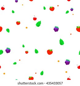 pattern of strawberries, blueberries and cherries on a white background