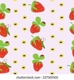 pattern with strawberries and bugs