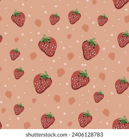 Pattern and strawberries illustration in graphic style. Art with randomly scattered strawberries.