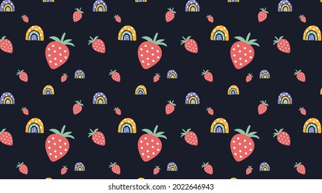 Patrón con fresas y arcos en negro