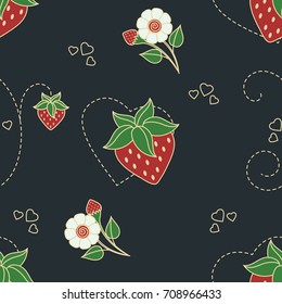 Pattern strawberry floral and flower in retro theme.