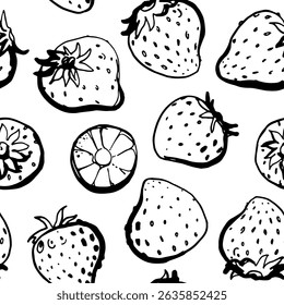 Pattern Strawberry food illustration. Farm summer berries. Vector line drawing