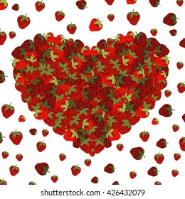 Pattern strawberry heart from strawberries. It can be used for cards, invitations, logos, banners, business cards.